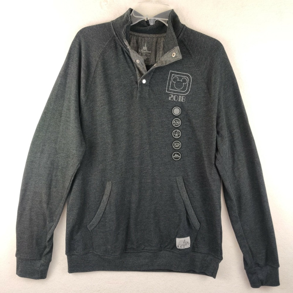 Disney Parks Mens Sweatshirt  Gray Snap Collar Pullover 2018 Size Medium